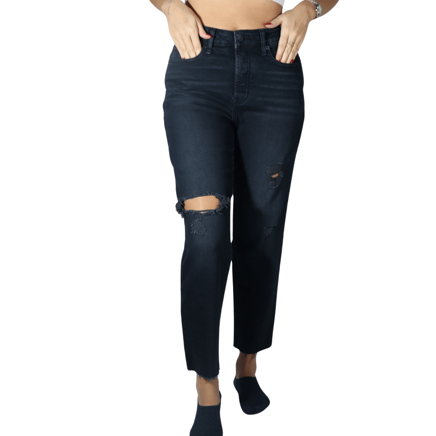 OLD NAVY Womens Bottoms M / Navy OLD NAVY - Ripped Straight High Rise Jeans