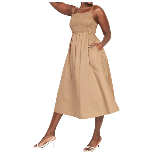OLD NAVY Womens Dress XXXXL / Beige OLD NAVY -Sleeveless Cotton Poplin Midi Dress