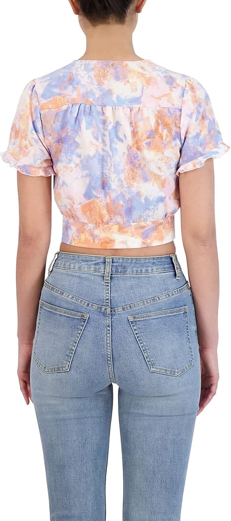 ORIGINAL Womens Tops S / Multi-Color ORIGINAL -  Short Sleeve Tie Front Button Top