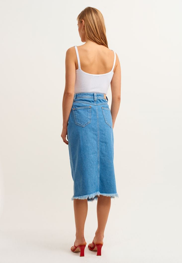 OXXO Womens Bottoms OXXO - Cotton and Buttoned Denim Midi Skirt