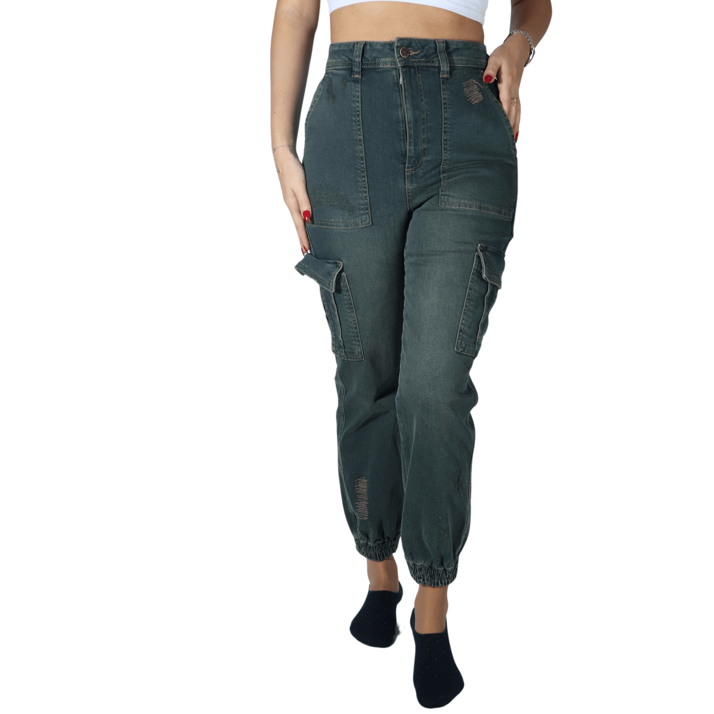 OXXO Womens Bottoms OXXO - Elastic Hem Cargo Denim Jogger