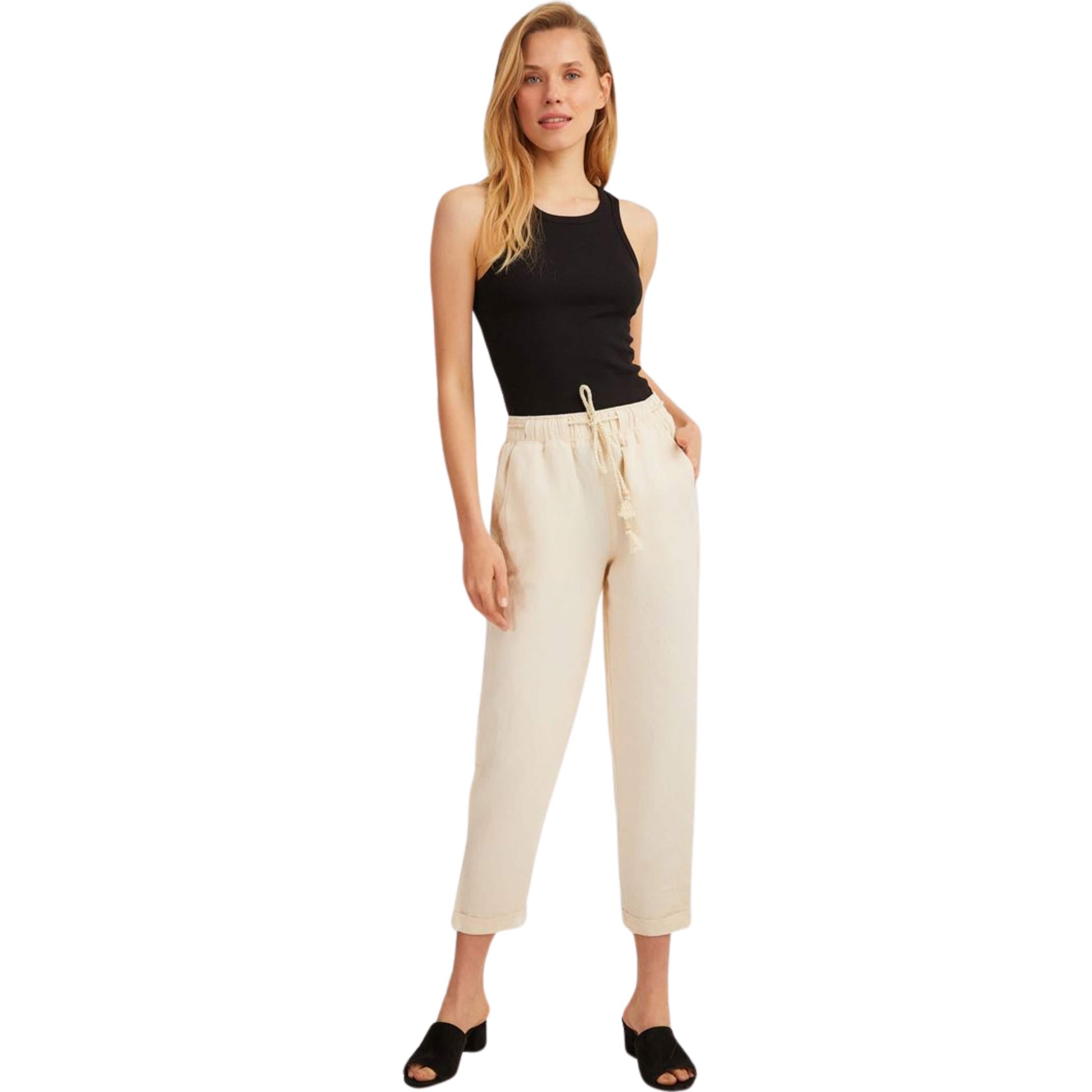 OXXO Womens Bottoms L / Beige / 30 OXXO - Elastic Rope Belted pants