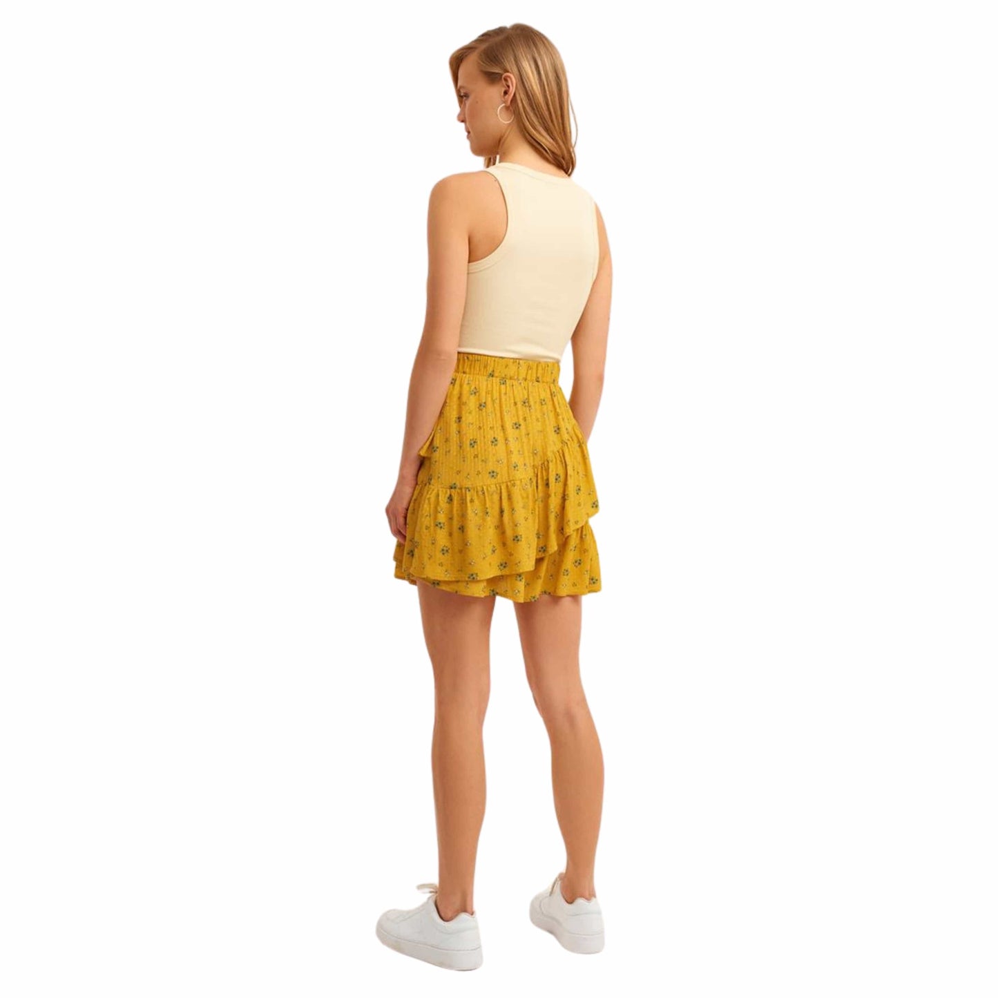 OXXO Womens Bottoms L / Yellow / 42 OXXO - Flower pattern Ruffle Mini Skirt