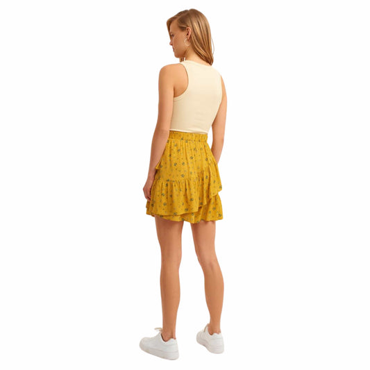 OXXO Womens Bottoms L / Yellow / 42 OXXO - Flower pattern Ruffle Mini Skirt