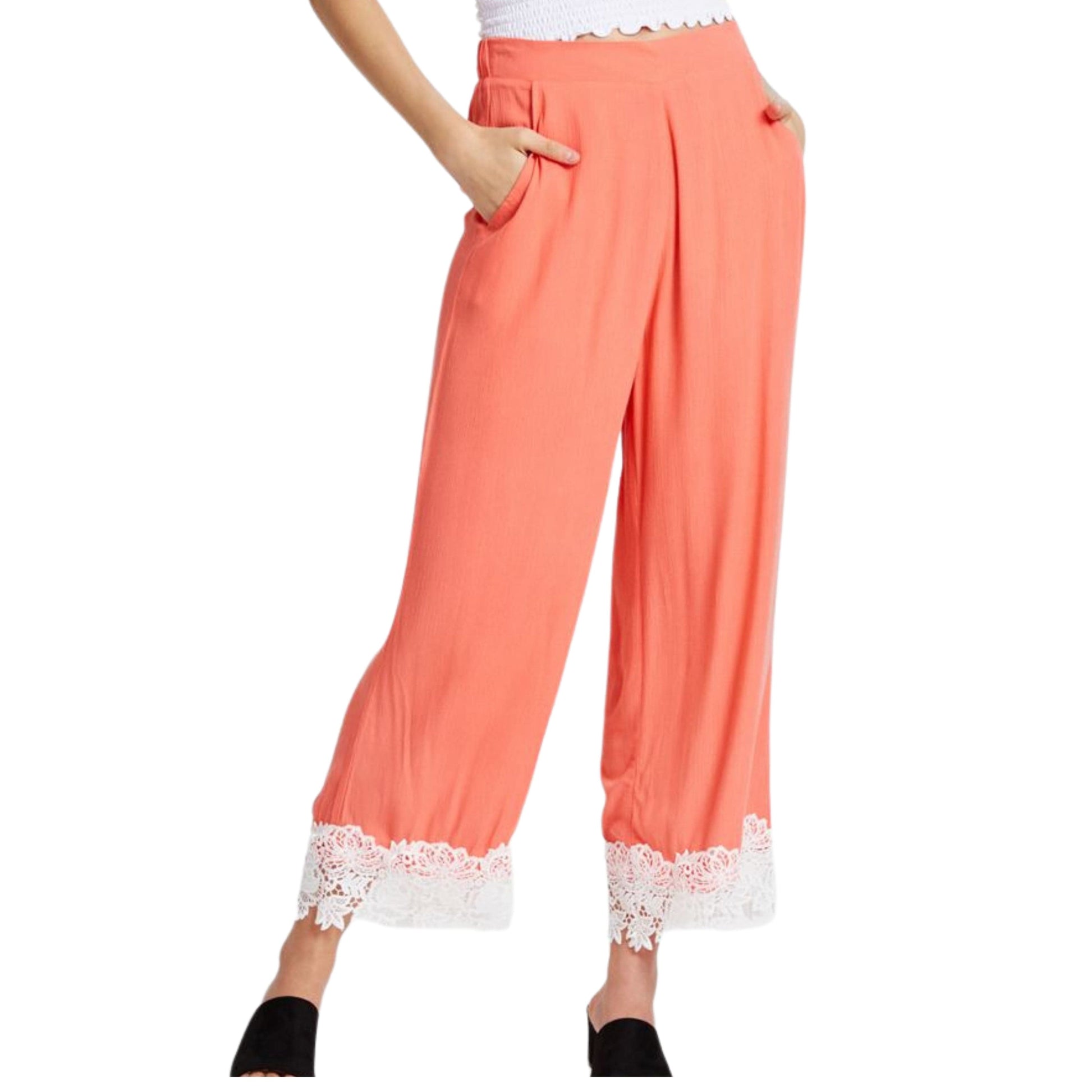 OXXO Womens Bottoms M / Coral / 40 OXXO - High Rise Pants with Lace