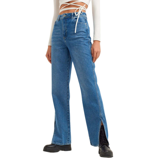 OXXO Womens Bottoms XS / Blue / 27 OXXO - High Waist Straight-Fit Denim Trousers