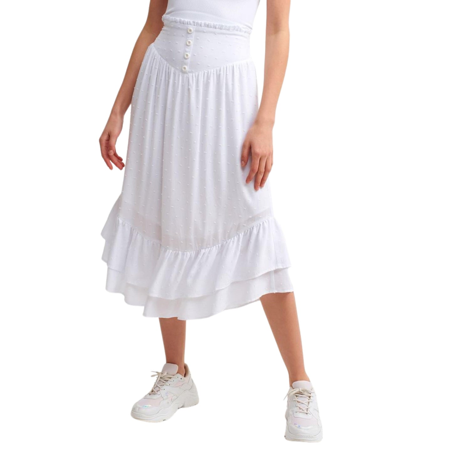 OXXO Womens Bottoms M / White / 40 OXXO -  Midi Skirt With Slit Detail