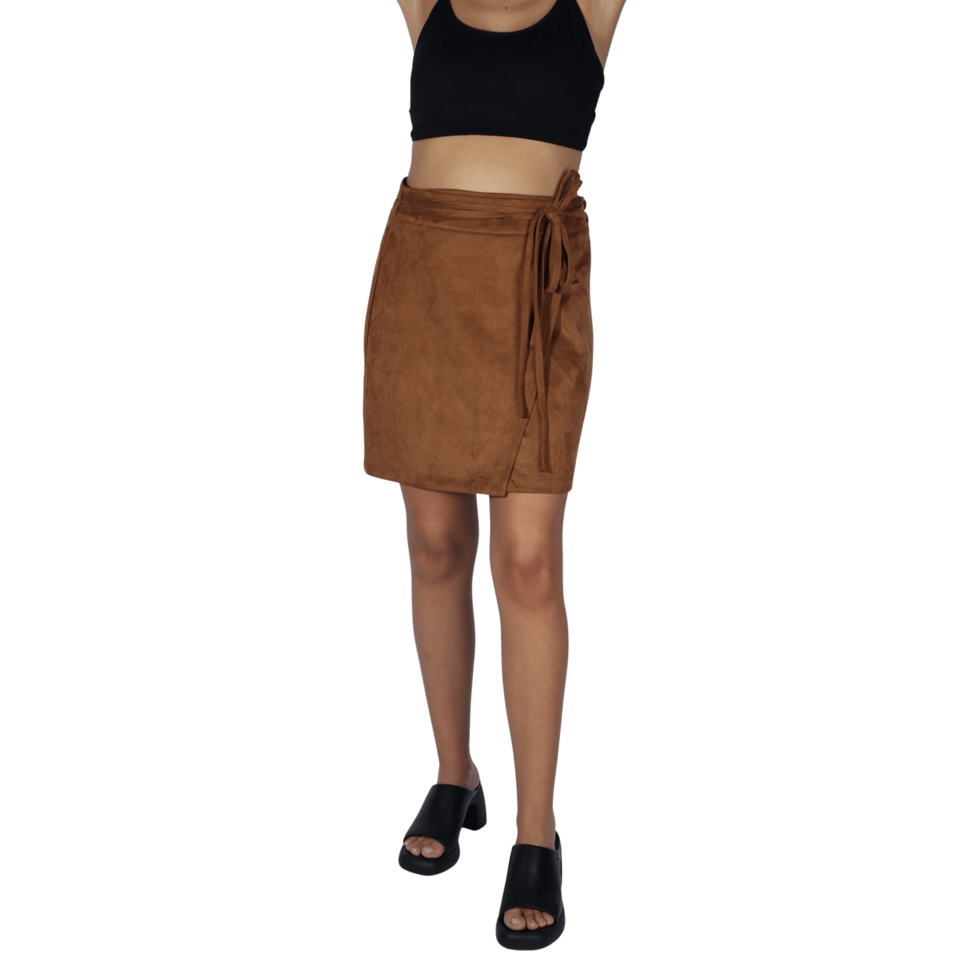 OXXO Womens Bottoms S / 38 / Brown OXXO - Wrap Double Thin Belt Skirt