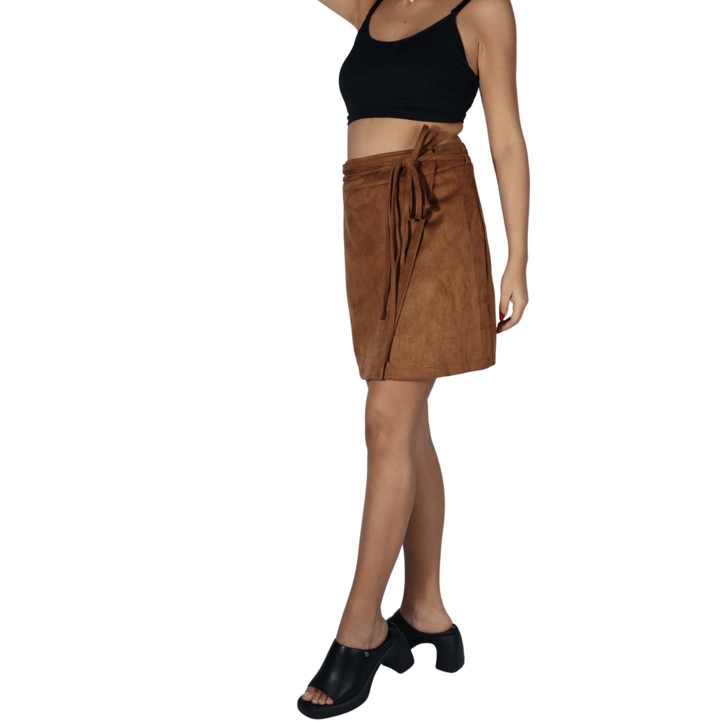 OXXO Womens Bottoms S / 38 / Brown OXXO - Wrap Double Thin Belt Skirt