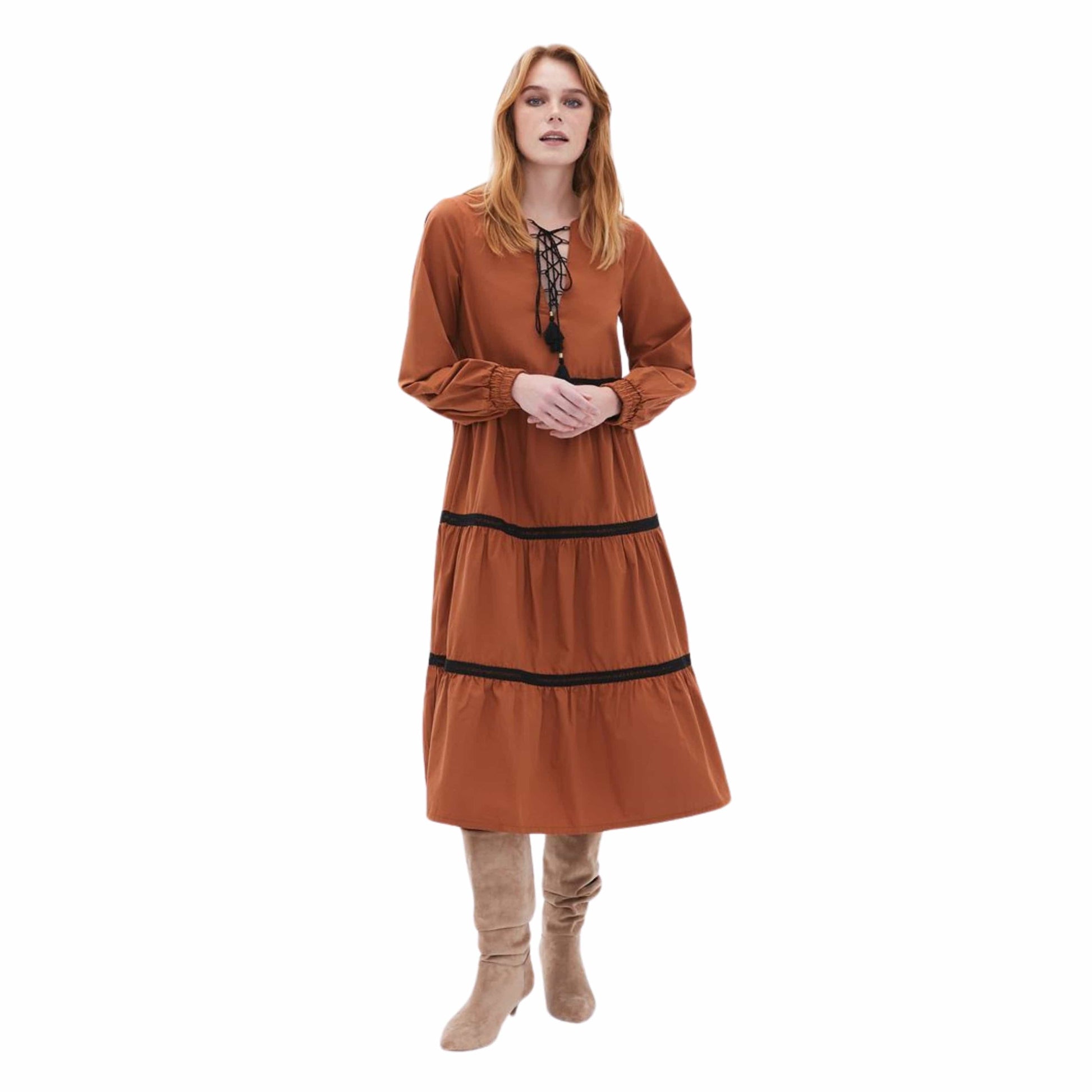 OXXO Womens Dress XS / Brown / 36 OXXO - Loose Fit Midi Dress