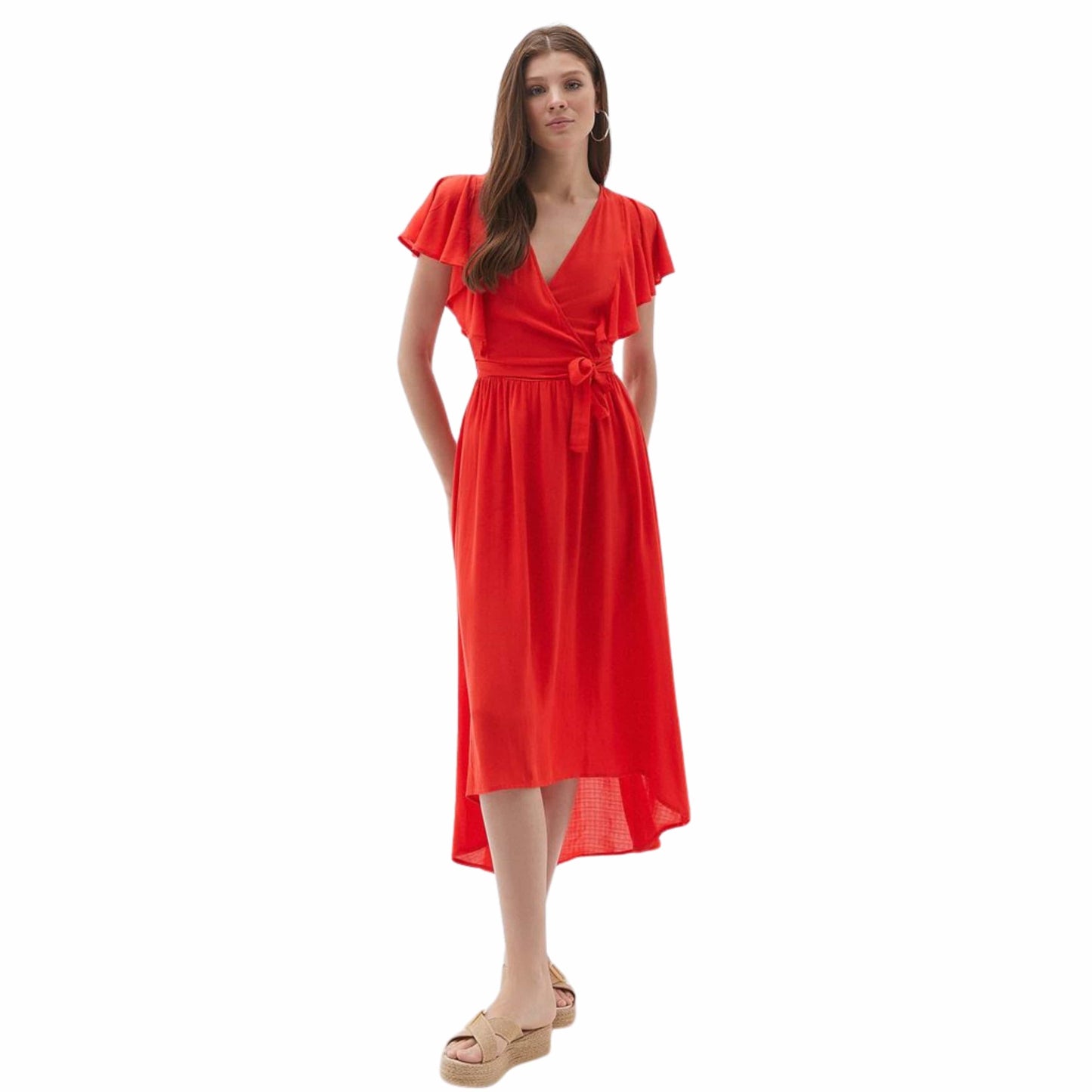 OXXO Womens Dress XS / Orange OXXO - Midi Length Double Breasted Dress