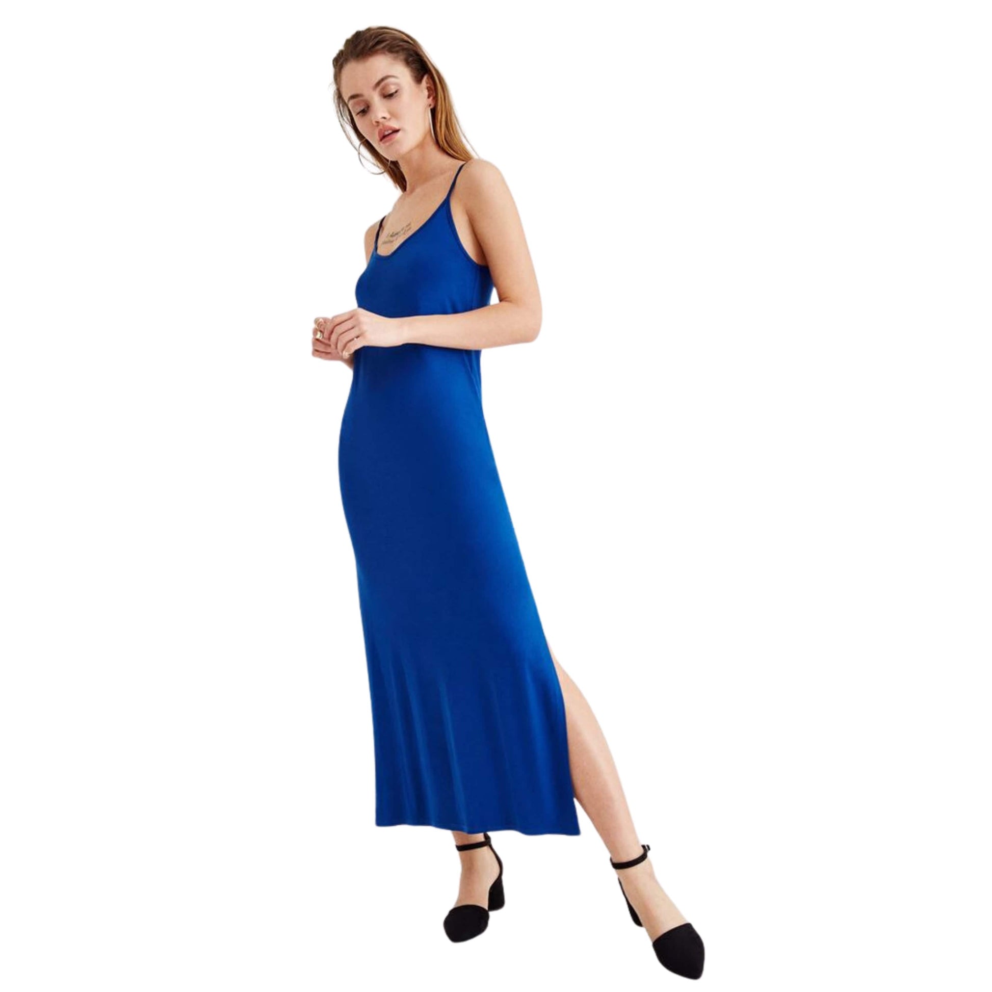 OXXO Womens Dress S / Blue OXXO -  Thin Strap Slit Detailed Long Dress