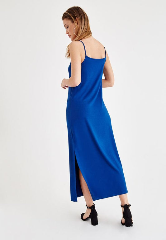 OXXO Womens Dress S / Blue OXXO -  Thin Strap Slit Detailed Long Dress