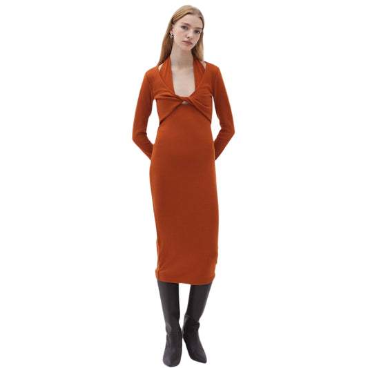 OXXO Womens Dress XS / Orange OXXO -  Tile Cut-Out Detailed Midi Dress