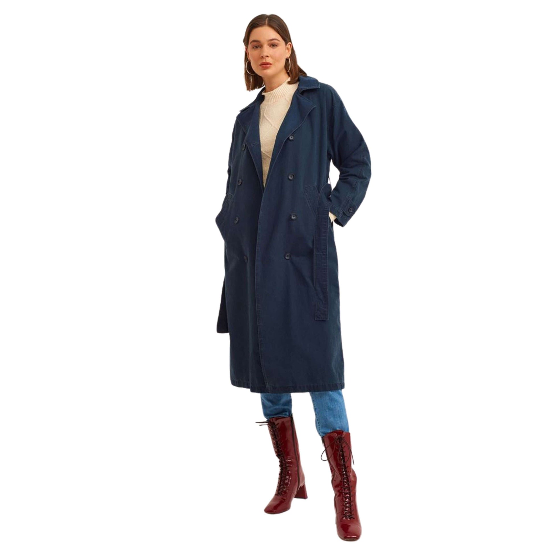 OXXO Womens Jackets L / Navy OXXO -  Belted Oversize Trench Coat