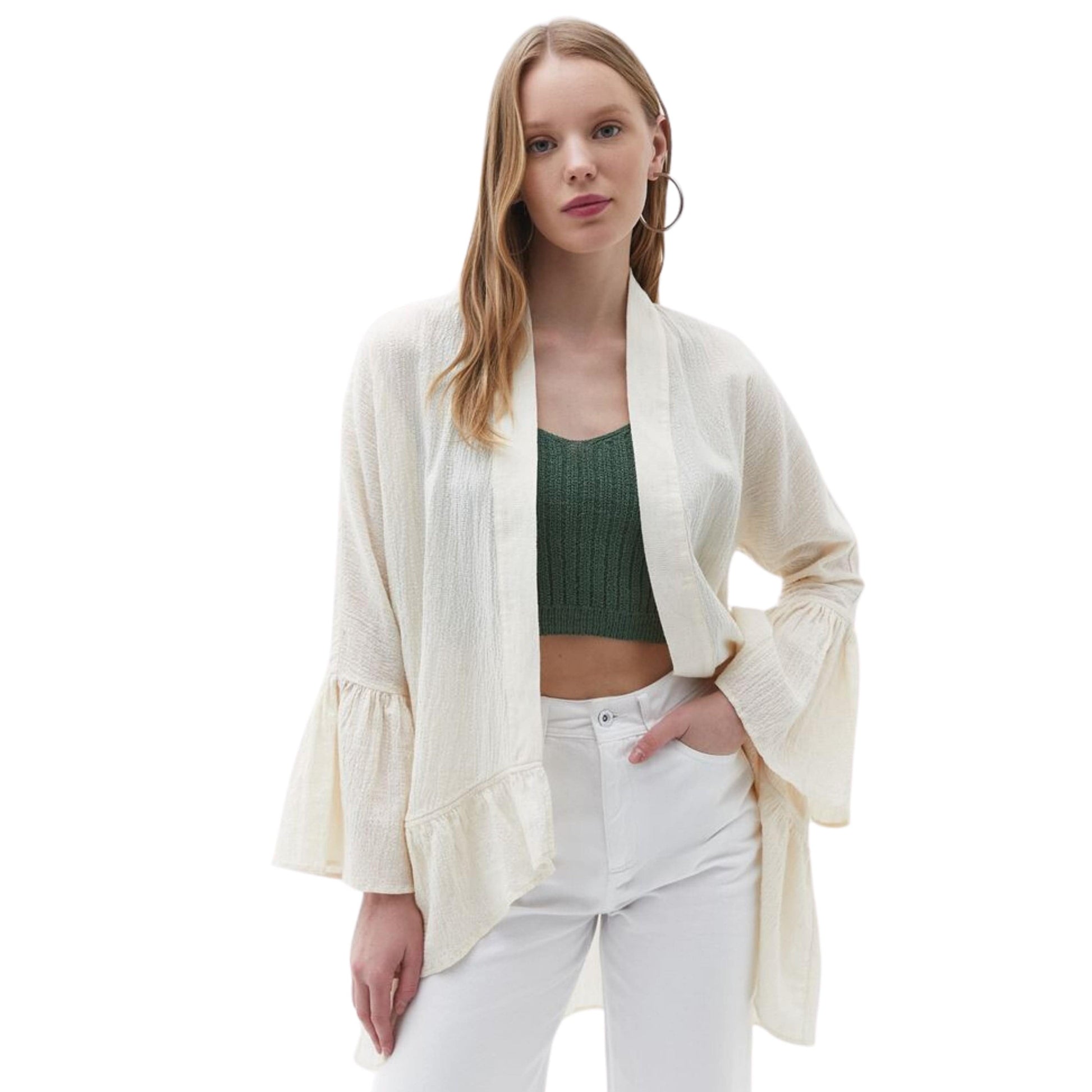 OXXO Womens Jackets S / Beige OXXO - Frill Detailed Cardigan