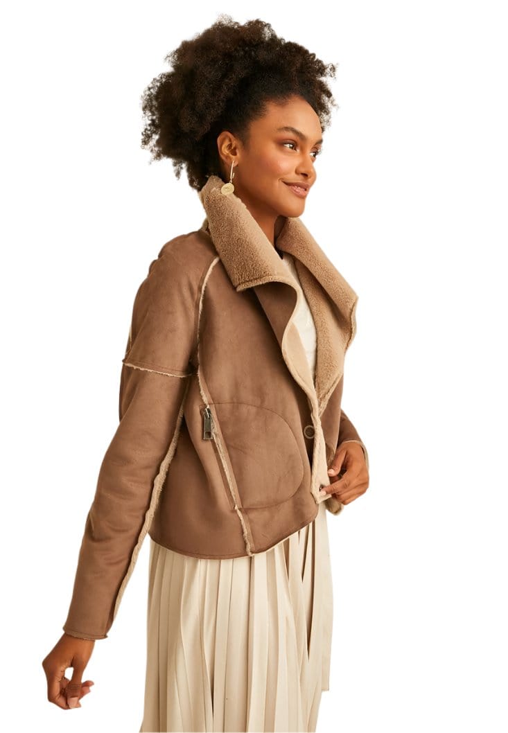 OXXO Womens Jackets L / Brown OXXO - Fur Detailed Suede Jacket