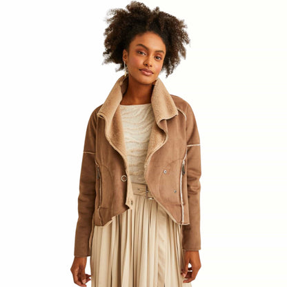 OXXO Womens Jackets L / Brown OXXO - Fur Detailed Suede Jacket