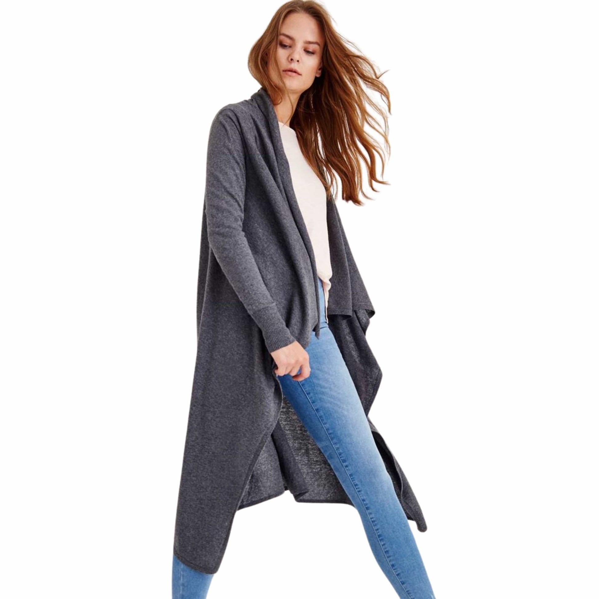 OXXO Womens Jackets L / Grey OXXO - Long Sleeve Asymmetric Cardigan