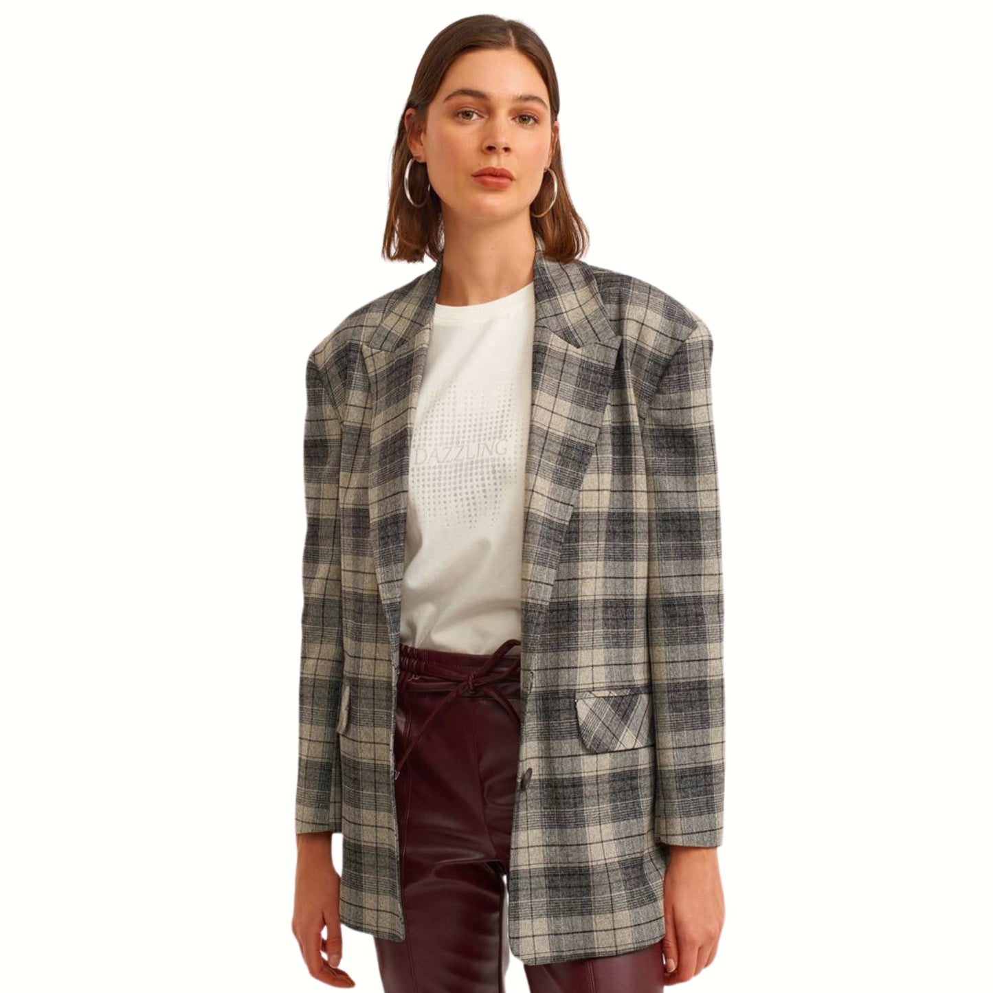 OXXO Womens Jackets OXXO - Mixed Plaid detailed blazer jacket