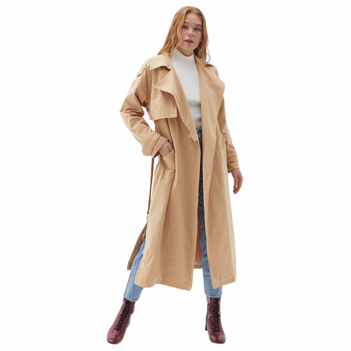 OXXO Womens Jackets XS / Beige OXXO - Oversize Long Trench Coat