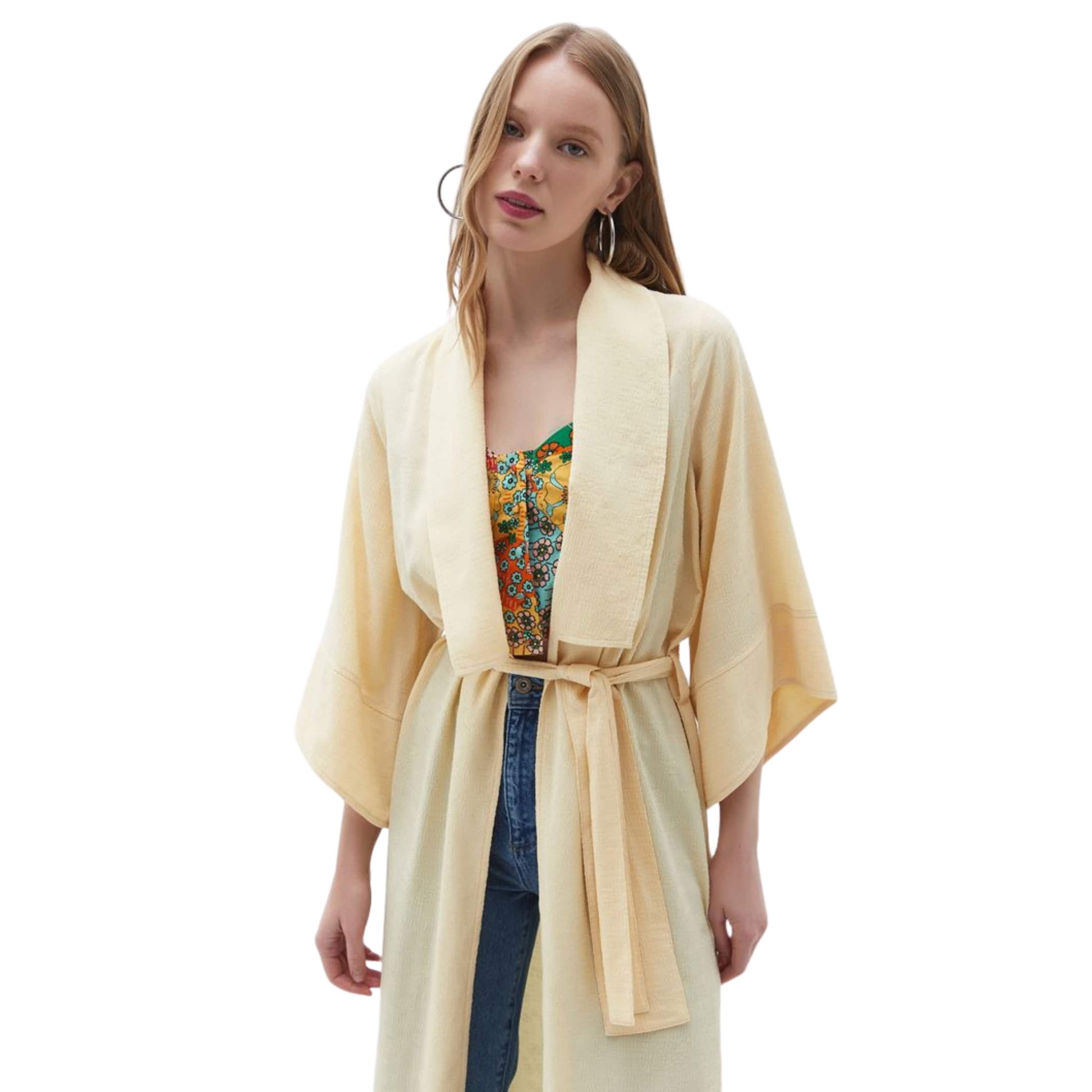 OXXO Womens Jackets OXXO - Waist-Tie Kimono cardigan