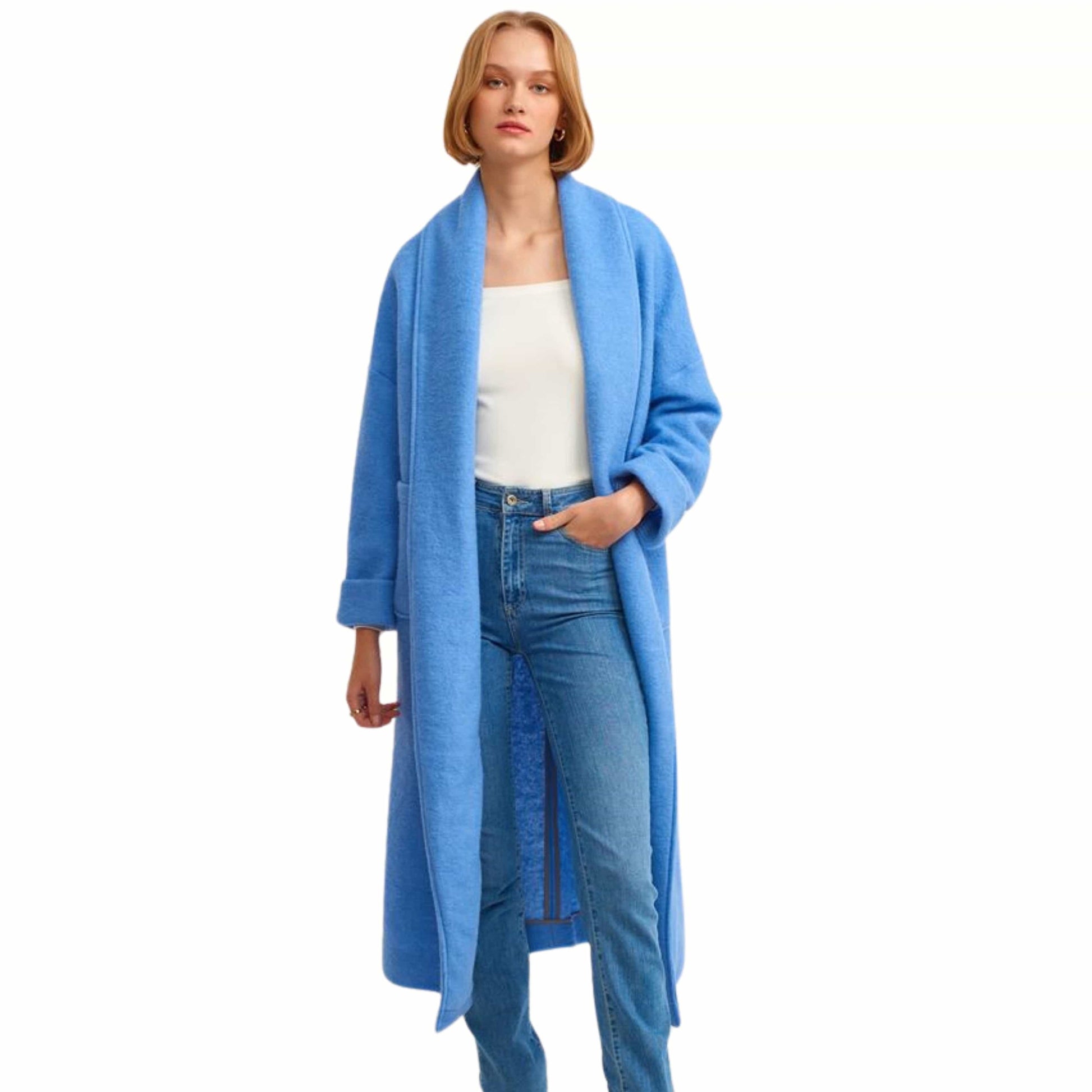 OXXO Womens Jackets XS / Blue OXXO -  Wool Blend Long Pocket Coat