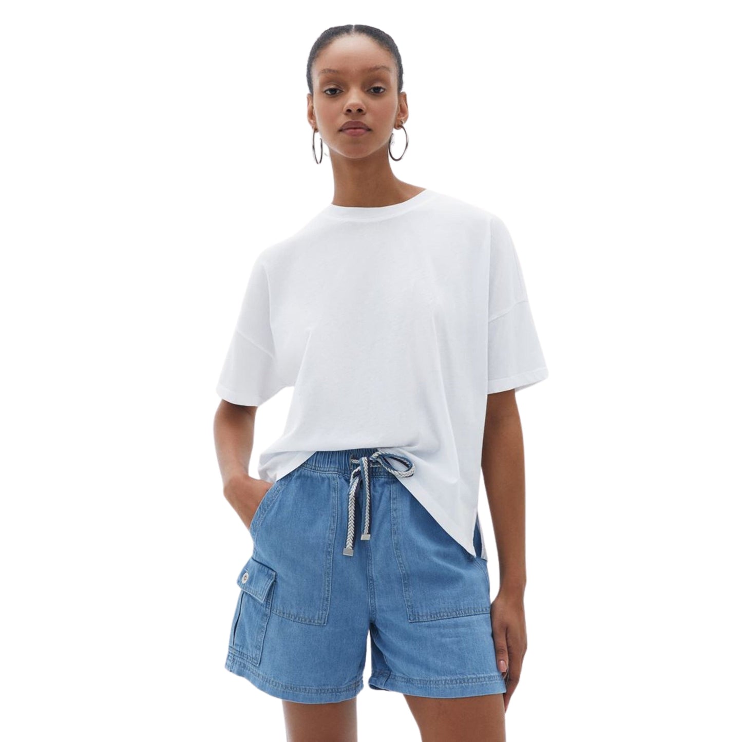 OXXO Womens Tops M / White OXXO - Asymmetrical Hem Oversized T-Shirt