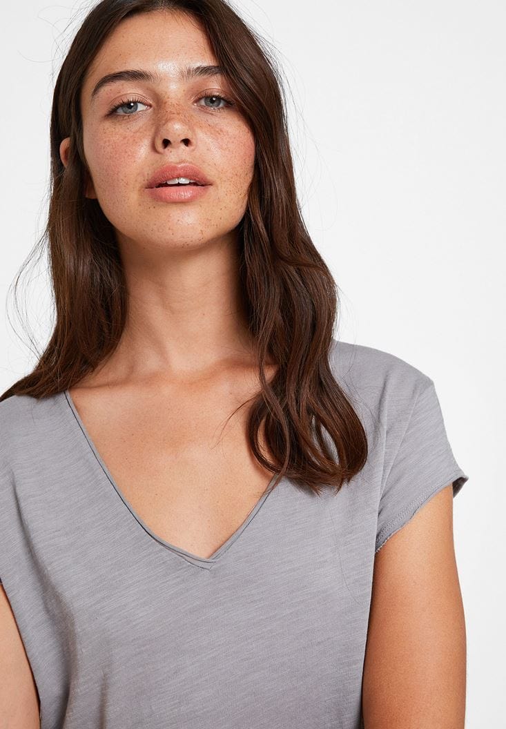 OXXO Womens Tops L / Grey OXXO - Basic T-shirt with V Neck