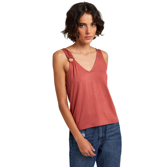 OXXO Womens Tops L / Brown OXXO - Brown Neck Detailed Top