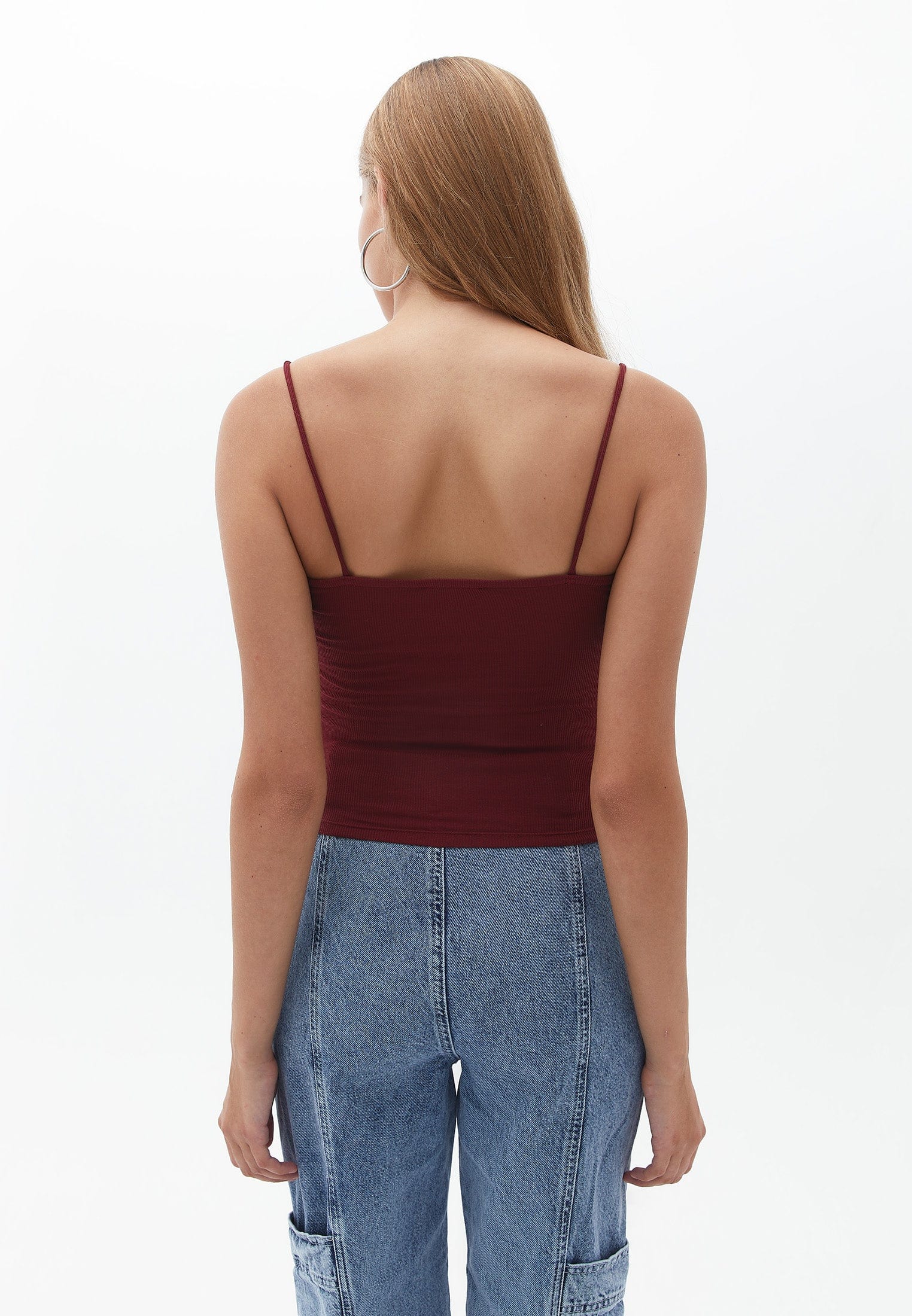 OXXO Womens Tops L / Burgundy OXXO -  Cotton Casual Square Neck Singlet