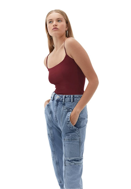 OXXO Womens Tops L / Burgundy OXXO -  Cotton Casual Square Neck Singlet