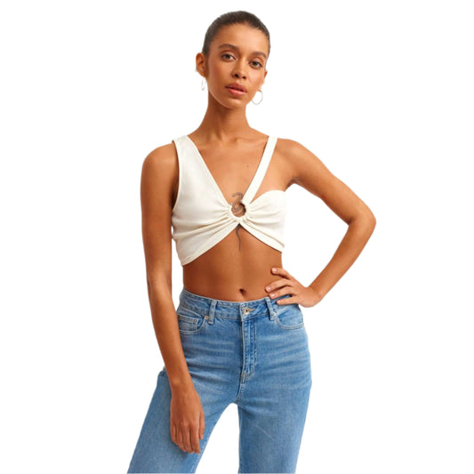 OXXO Womens Tops L / White OXXO - Cream Asymmetrical Strappy Bustier