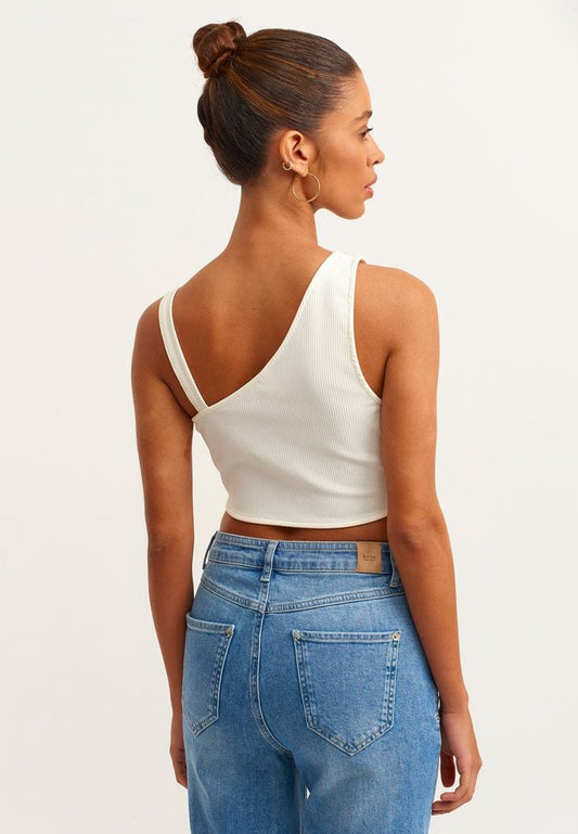 OXXO Womens Tops L / White OXXO - Cream Asymmetrical Strappy Bustier