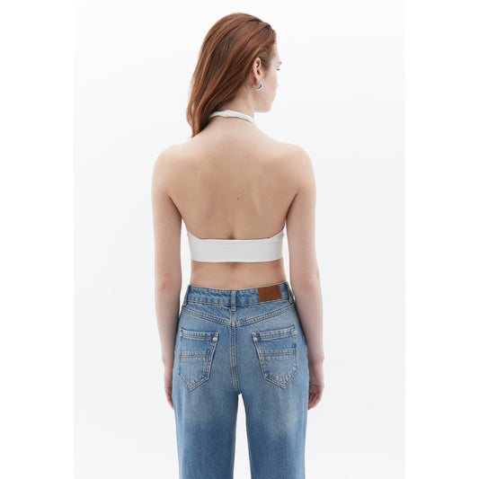 OXXO Womens Tops L / White OXXO - Cream Crop Singlet with Back Decollate