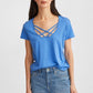 OXXO Womens Tops L / Blue OXXO - Cross Piping Detailed T-Shirt