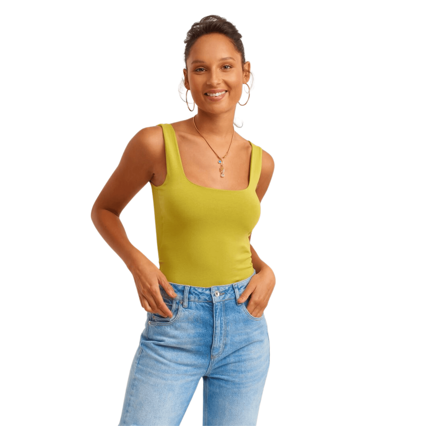 OXXO Womens Tops L / Green OXXO - Flexible Textured Square Neck Undershirt