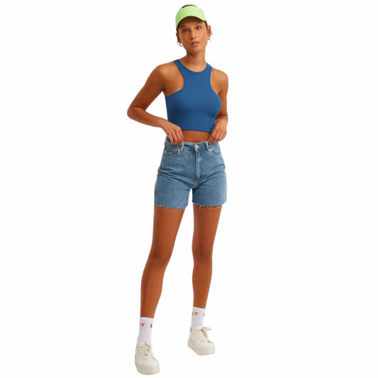 OXXO Womens Tops L / Blue OXXO -Halter Neck Crop Tank Top