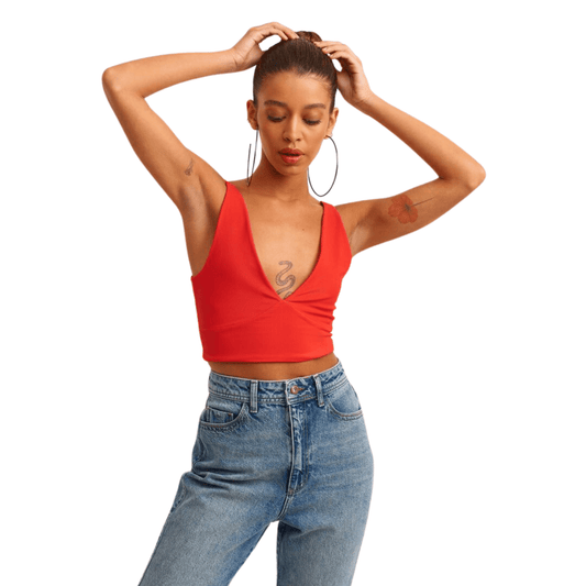OXXO Womens Tops L / Red OXXO - Lace Detail Crop Top