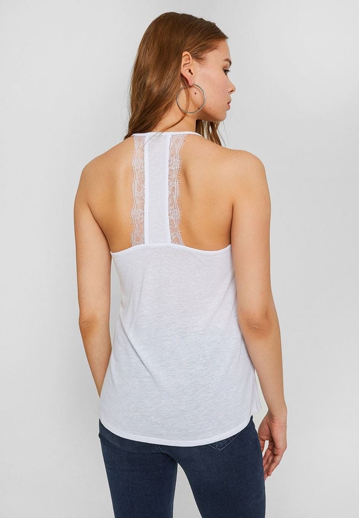 OXXO Womens Tops OXXO - Lace Detailed Linen Tank top