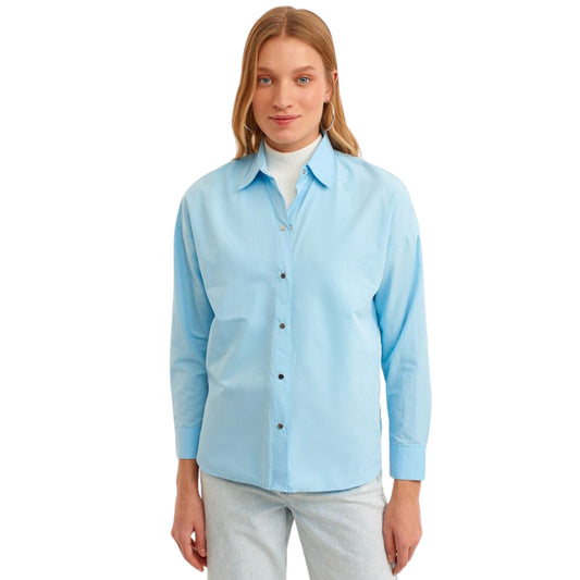 OXXO Womens Tops L / Blue OXXO - Loose-Fit Poplin Shirt