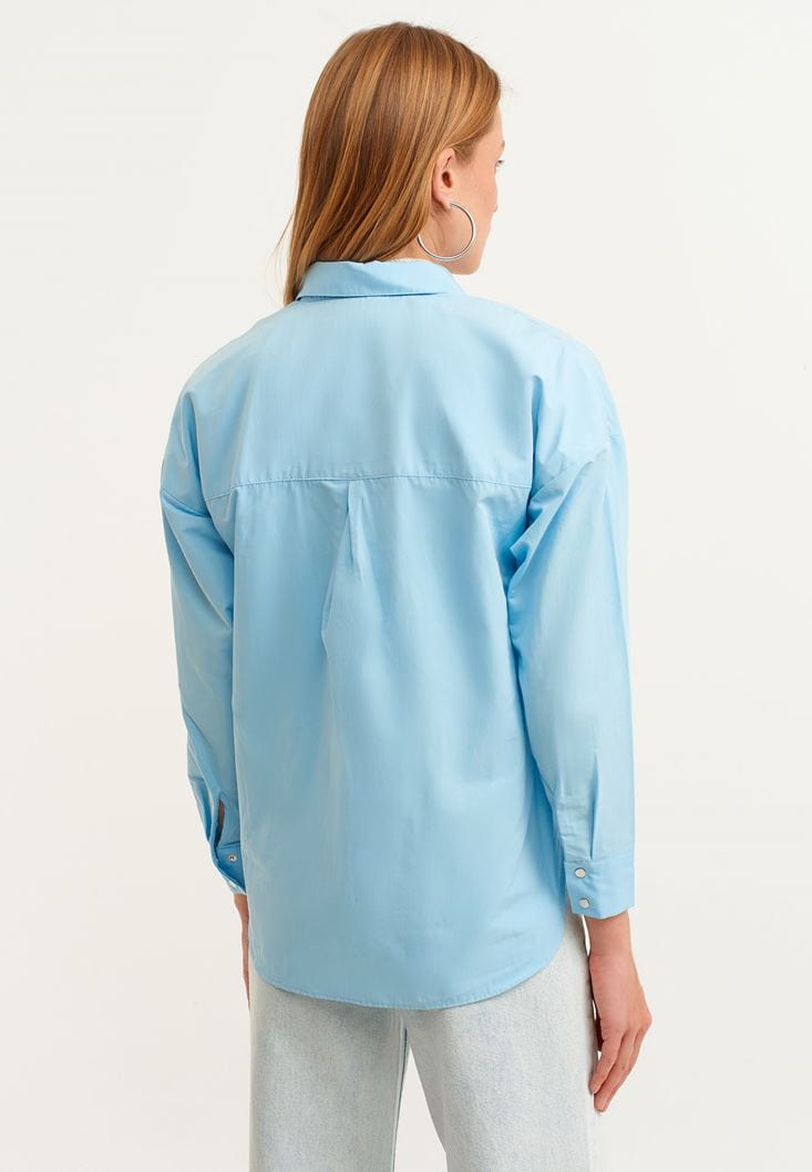 OXXO Womens Tops L / Blue OXXO - Loose-Fit Poplin Shirt