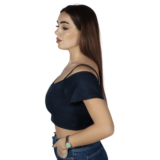 OXXO Womens Tops S / Navy OXXO - Off Shoulder Crop Top