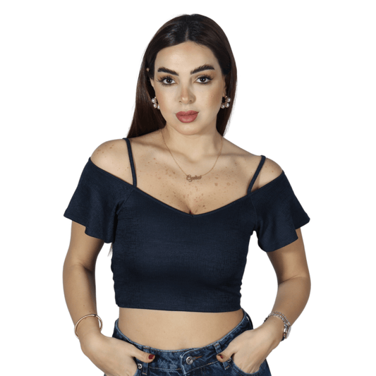 OXXO Womens Tops S / Navy OXXO - Off Shoulder Crop Top