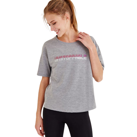 OXXO Womens Tops S / Grey OXXO - Open Back Slogan Detailed T-Shirt