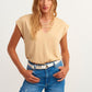 OXXO Womens Tops M / Beige OXXO -  Piping Detailed V-Neck T-Shirt