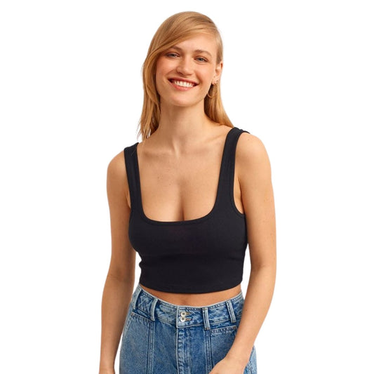 OXXO Womens Tops L / Black OXXO - Ribbed Textured Sleeveless Cropped Top