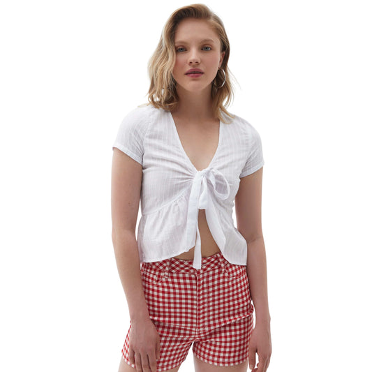 OXXO Womens Tops XS / White OXXO - Ruffle and Lace Crop Blouse