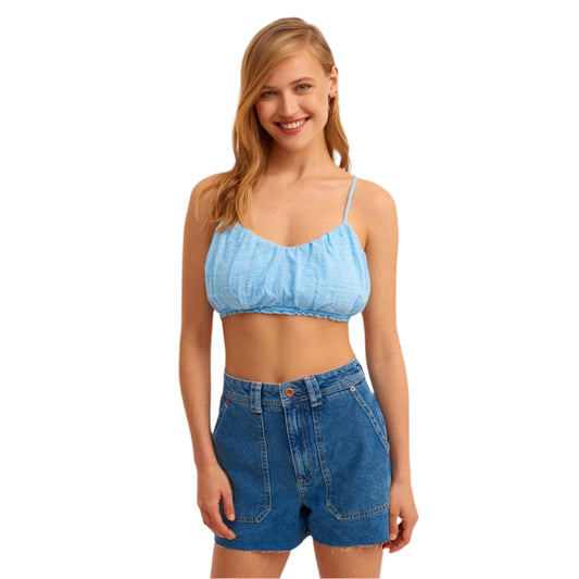 OXXO Womens Tops L / Blue OXXO - Strappy and Pleated Crop Top