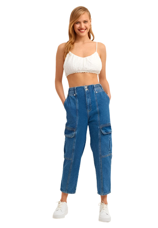OXXO Womens Tops M / White OXXO - Strappy and Pleated Crop Top
